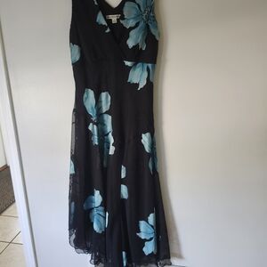 Connected Apparel Black Maxi Dress with Blue Floral Design